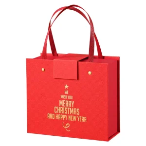 Elegant Christmas Flip Top Gift Box with Ribbon Bow Handheld Paper Xmas Candy Packaging Box for Holiday Party Favors