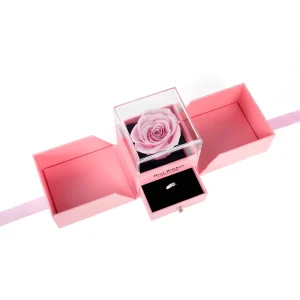 Elegant Christmas Wedding Engagement Proposal Ring Box with A Grade Preserved Rose Flower Gift Forever for Immortal Eternal