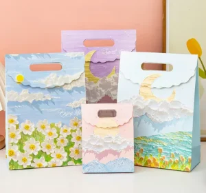 Elegant Coated Thickened Paper Gift Bags Handheld Tote Bags for Holiday Present Packaging