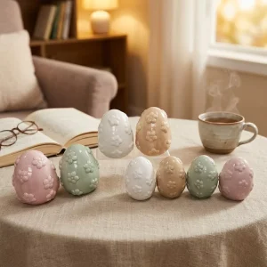 Elegant Easter Egg Floral Ceramic Figurine Pearl White Blue Pink Home Decor Gift Custom