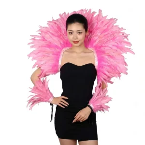 Elegant Feather Backpiece Cape with Wrist Feather Bands for Evening Party Costume Carnival Show Stage Fashion Event Wear