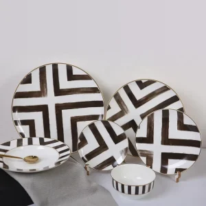 Elegant High Quality Ceramic Tableware Porcelain Dinnerware Set White Black Stoneware Dinner Set Ceramic Plates Sets