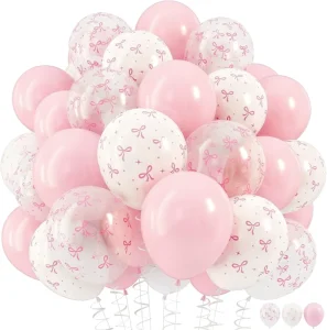 Elegant Pink Bow Pattern Latex Balloon Set Wedding Bridal Shower Party Supplies