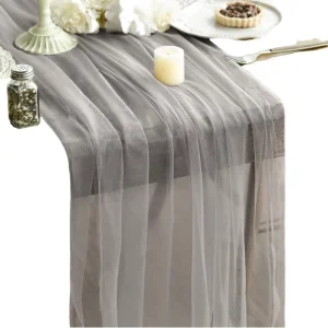 Elegant Ruffled Polyester Linen Table Runner for Wedding Party Home Table Decoration