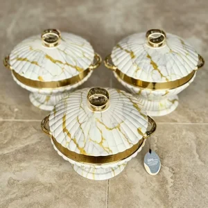 Elegant Shell Thermal Casserole Dish 2L 2.3L 2.8L Electroplated Gold Rim Buffet Serving Container Banquet North America