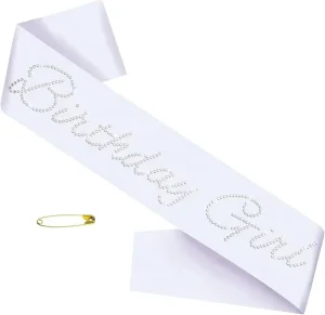 Elegant Waterproof Birthday Girl Sash White Satin with Glitter Rhinestones Decorations for Girls Women Disco Birthday