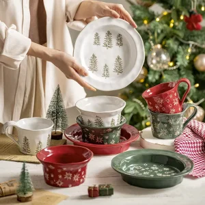 Embossed Christmas Ceramic Tableware Set Creative Dessert Cake Ceramic Mug Gift Water Cup