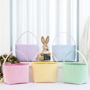 Embroidery Easter Bunny Seersucker Baskets for Kids Eggs Hunting Candy Basket