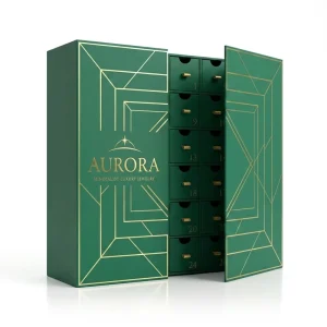 Emerald Green Advent Calendar Box 24 Day Double Door Paper Packaging Custom Logo Jewelry Unboxing Box