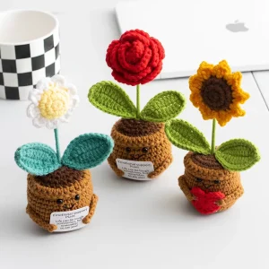 Emotional Positive Energy Hand-Woven Crochet Doll Knitted Flower Bouquet for Home Decor for Desktop or Holiday Gifts