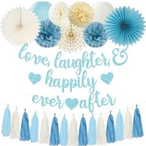 Engagement Party Heart Shaped Paper Banner Love Laughter Happily Ever Design for Bridal Shower Party