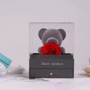 Eternal Flower Rose Bear Acrylic Jewelry Box Bear for Valentine’s Day Gift Eternal Flower Box