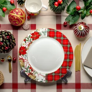 Euro Ceramic Winterfest Collection Dinnerware Set Festive Christmas Bell Pattern Holiday Design Ceramic Porcelain Dinnerware Set