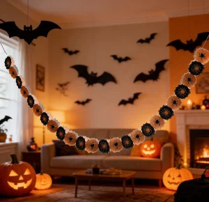 Europe America Halloween Decorations Venue Arrangement Kindergarten Props Printed Spider Web Plastic cutting Garlands De Long