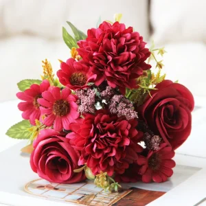 European 7-Fork Hydrangea Imitation Dry Flower Bouquet for Wedding Bride Living Room Everlasting
