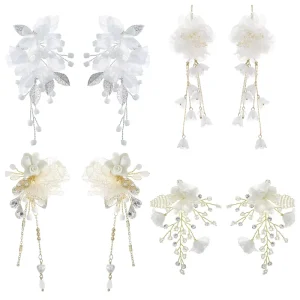 European American Beauty Cloth Flower Bridal Earrings Handmade Crystal and Ceramic Floral Decoration Wedding Earrings