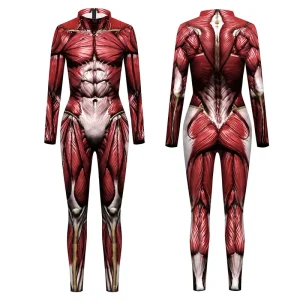 European American Halloween Muscle Cosplay Costume Funny Printed Jumpsuit Bodysuit for Men Women Elsa Outfit for Stage