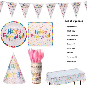 European American Party Disposable Supplies Kit Happy Birthday Colorful Balloons Paper Cups Plates Set Birthday Supplies Kit