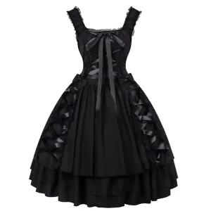 European American Women’s Dress Halloween Retro Gothic Lace Lace tied Maid Dress