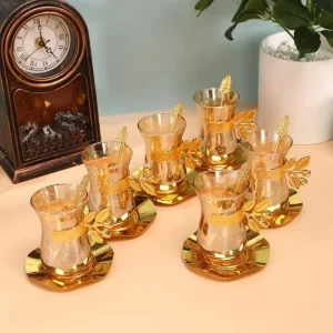 European Crossover 4 6 Piece High Borosilicate Glass Teacup Set Light Luxury Retro Flower Pattern Gold