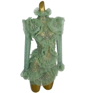 European Rococo Rhinestone Ruffles Birthday Evening Banquet Bodycon Dress Ladies Dinner Gown Women Club Outfit Party Mini Dress