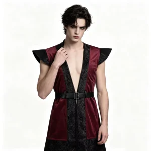 European and American Halloween Medieval Retro Court Style Wine red British Ruffled Long Fitted Top