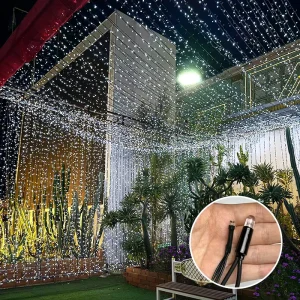 Event Wedding Christmas Camping Customized Icicle Curtain 220V IP65 Outdoor Rubber 10m 100 LED Warm White Fairy Motif Light