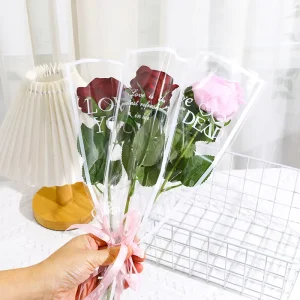 Evergreenwrap Xmas Festive Word Transparent Bopp Single Flower Sleeve Rose Wrapping Bag Floral Shop Wrapping Paper Supply