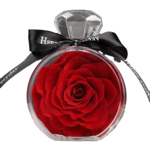 Everlasting Immortal Flower Acrylic Perfume Bottle Box Natural Preserved Red Roses for Mother’s Day Valentine’s Day Gift Box
