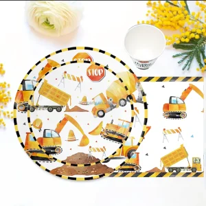 Excavator Birthday Party Decorations Baby Shower Party Supplies Disposable Tableware Set Cartoon Car Party Kit