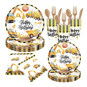Excavator Birthday Party Decorations Baby Shower Party Supplies Disposable Tableware Set Cartoon Car Party Set