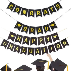 Exclusive for Graduation Season Party Decoration Flags Gold-Embossed Letters Fishtail String Flags Decorative Hanging Banners