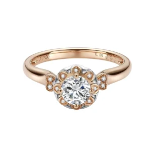 Expert Curated Magnificent Ornament Round Solitaire Wedding Ring with Double Split Pave Shank for Seaside Bridal Shooting