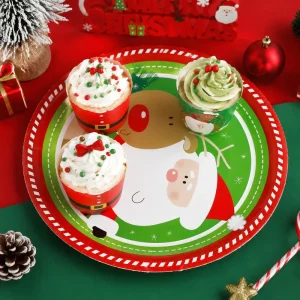 Exquisite Design Disposable Paper Plates High End Materials Party Festival Tableware Santa Claus Cartoon Elk Pattern Christmas