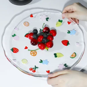 Exquisite European Style Glass Dinner Plates Food Safe Material Household Wedding Restaurant Occasions Fruit Decor Glass Plate