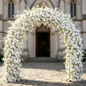 FA3038H Customize U Shaped Silk Rose White Floral Arrangement Artificial Arch Flower Wedding Valentine’s Day Easter Eco-Friendly