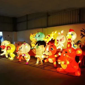 FL18 Chinese Lantern Festival Christmas Led Silk Animal Lantern New Year Decoration