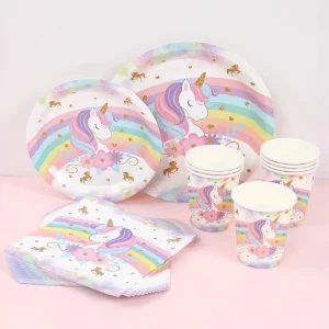 Factory 79 Pcs Serve 8 Kids Unicorn Theme Baby Shower Favors Supplies Set for Girl Kids Happy Birthday Party Decoration