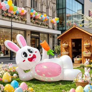 Factory 8FT Easter Inflatable Lying Easter Bunny Light Decoration for Outdoor Parties and Easter Decorations