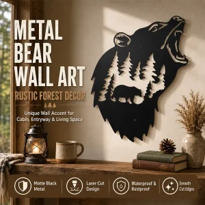 Factory Brown Bear Metal Wall Decor Laser Cut Wildlife Bear Wall Art Rustic Cabin Lodge Decoration OEM ODM
