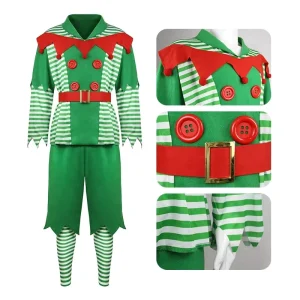 Factory Christmas Costume Santa’s Elves Adult Green Elf Costumes Family Carnival Party New Year Fancy Dress Men Women Xmas Suit