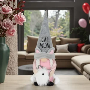 Factory Christmas Home Decorations Farmhouse Holiday Gift Collectible Plush Pink Knitted Animal Cat Gnome