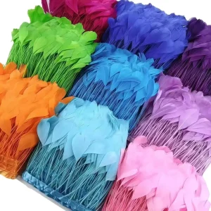 Factory Colorful Dyed Goose Feather Trim Ribbon DIY Costume Wedding Carnival Party Dress Hat Decor Feather Strips