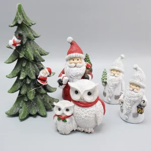 Factory Crafts Festive Xmas Tree LED Owl Ornament Santa Resin Animal Christmas Decor Figurines