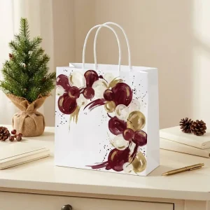 Factory Custom Biodegradable White Kraft Holiday Bags Custom Xmas Deer Village Print Hand Bags for Global Wholesalers