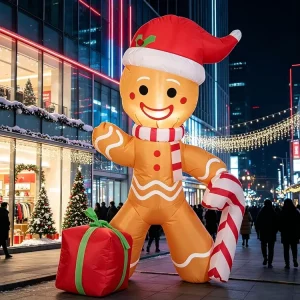 Factory Custom Cartoon Light up Polyester Soft Inflatable Cartoon Christmas Decorations Gingerbread Man