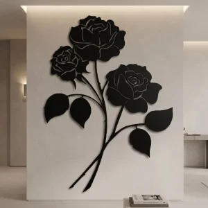 Factory Custom Laser Cut Stainless Steel Metal Handicraft Rose Flower Sculpture Wall Art Home Decor Custom Size for Anniversary