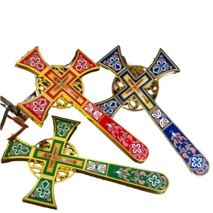 Factory Custom Orthodox Church Religious Casting Metal Multi colored Gold Plated Cross Decorations for Holiday Use