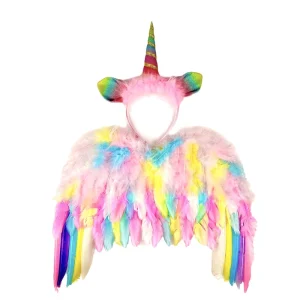 Factory Customization Birthday Party Girls Macaron Color Feather Colorful Unicorn Headband Costume Set Party Wings Set for Party
