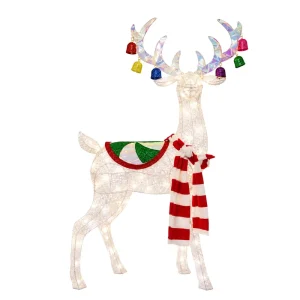 Factory Direct 3D LED Christmas Reindeer Light with Iridescent Antlers & Bells Outdoor Holiday Decor IP44